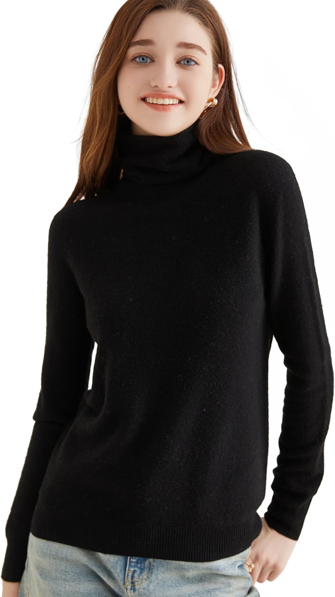 Liny Xin100% Merino Wool Pullover Women's Autumn Winter Warm Lightweight Soft Cashmere Merino Pullover with Turtleneck
