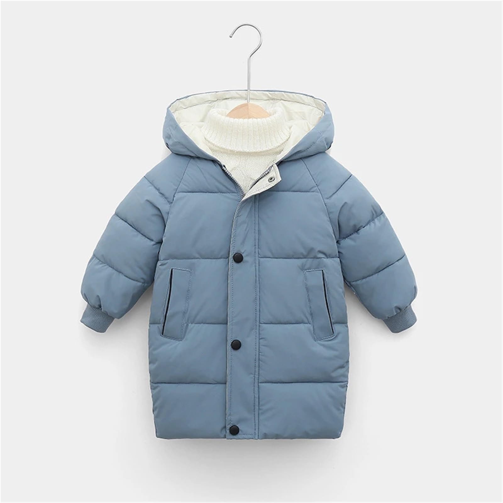 2-12Y Kids Down Long Outerwear Winter Coat - Teen Boys Girls Cotton-Padded Parka, Thick Warm Cotton Jackets with Hood(SKY BLUE,7T(Size 140))