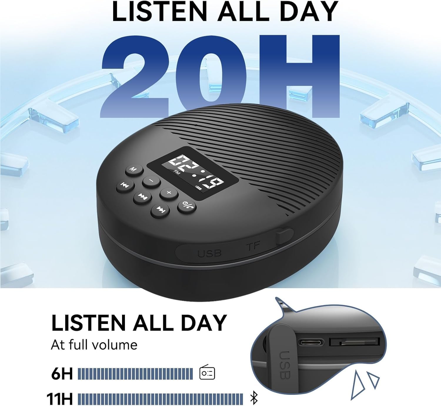 AGPTEK Altavoz Ducha Bluetooth 5.4, Inalámbrica Portátil Impermeable para Baño Ventosa, Radio FM Pantalla LCD, Reproducción 12H, Llamadas Manos Libres, Reproducción Tarjeta de Memoria Baño Piscina
