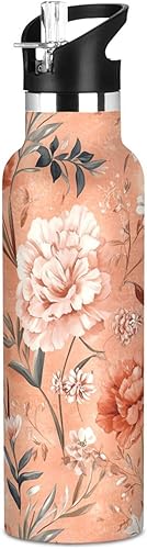 Miniatura 9 de Botella de agua deportiva aislada al vacío con diseño de orquídeas y orquídeas y tomillo, mantiene el calor y el frío, con popote a prueba de fugas,