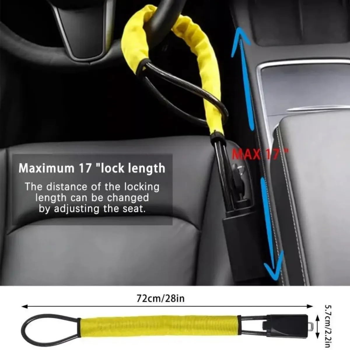 Cierre de seguridad para coche Dispositivo antirrobo de seguridad del automóvil con bloqueo volante cinturón amarillo