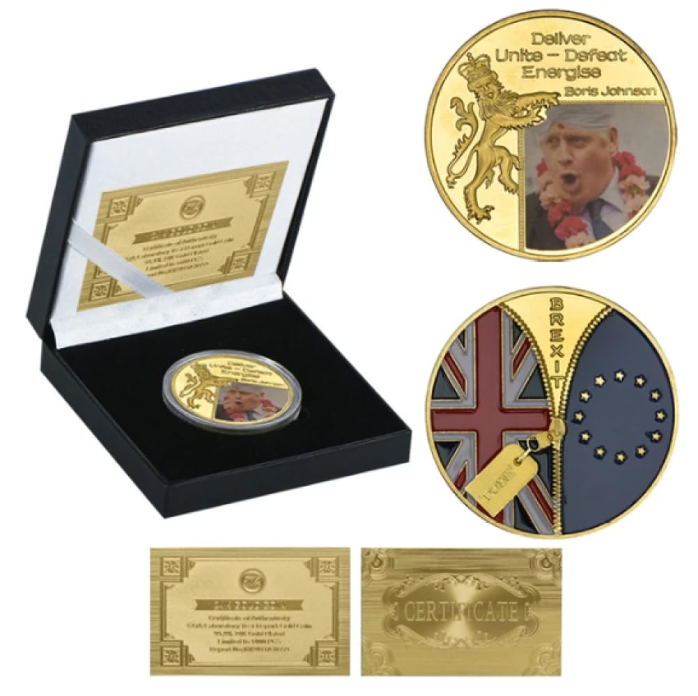 REZAJDUIE Commemorative Coin British Prime Minister Boris Johnson Gold Plated Challenge Coins Souvenir Coin Gifts for Collection