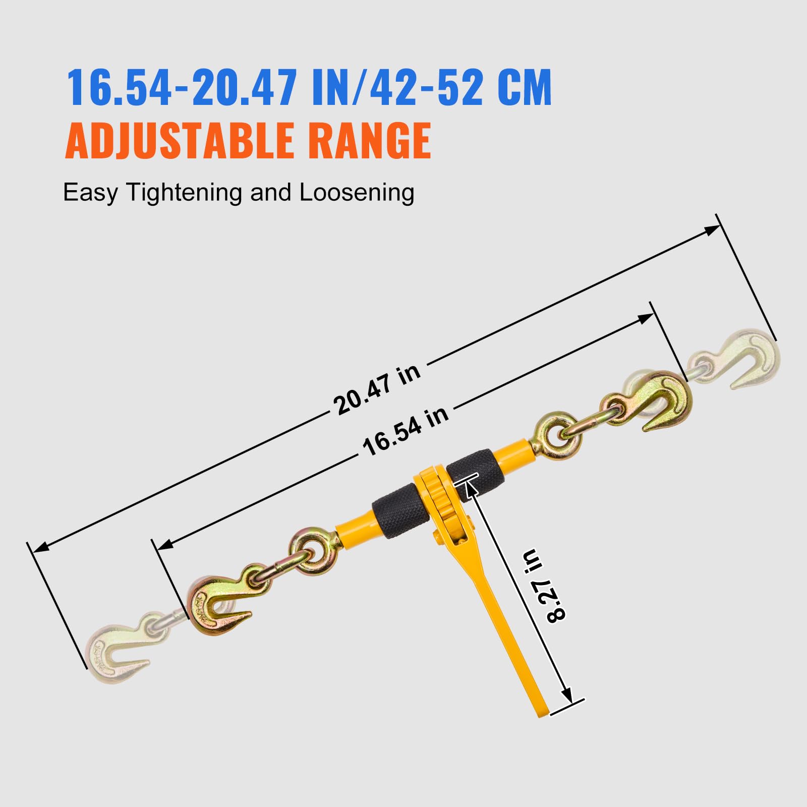 VEVOR Tenditore a cricchetto per catena di ancoraggio 6,3-8 mm, Carico di lavoro sicuro 1180 kg, 4 Pezzi, 2 ganci di presa, Elementi di fissaggio per catena di trasporto, Rimorchio, Camion a pianale