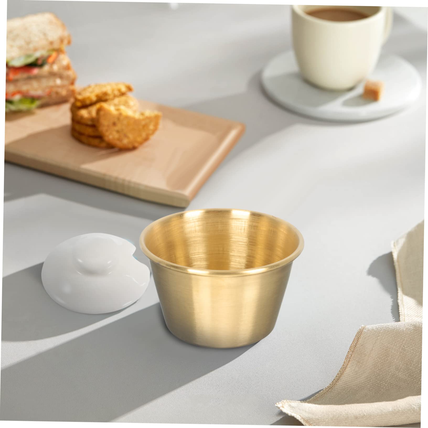 VINTORKY 5pcs Pancake Sauce Cup Sauce Dish Sauce Saucers Jalapeno Ketchup Flavor Dishes Sauce Cups Small Condiment Bowls Mini Seasoning Dishes Small Dipping Cup Golden Stainless Steel
