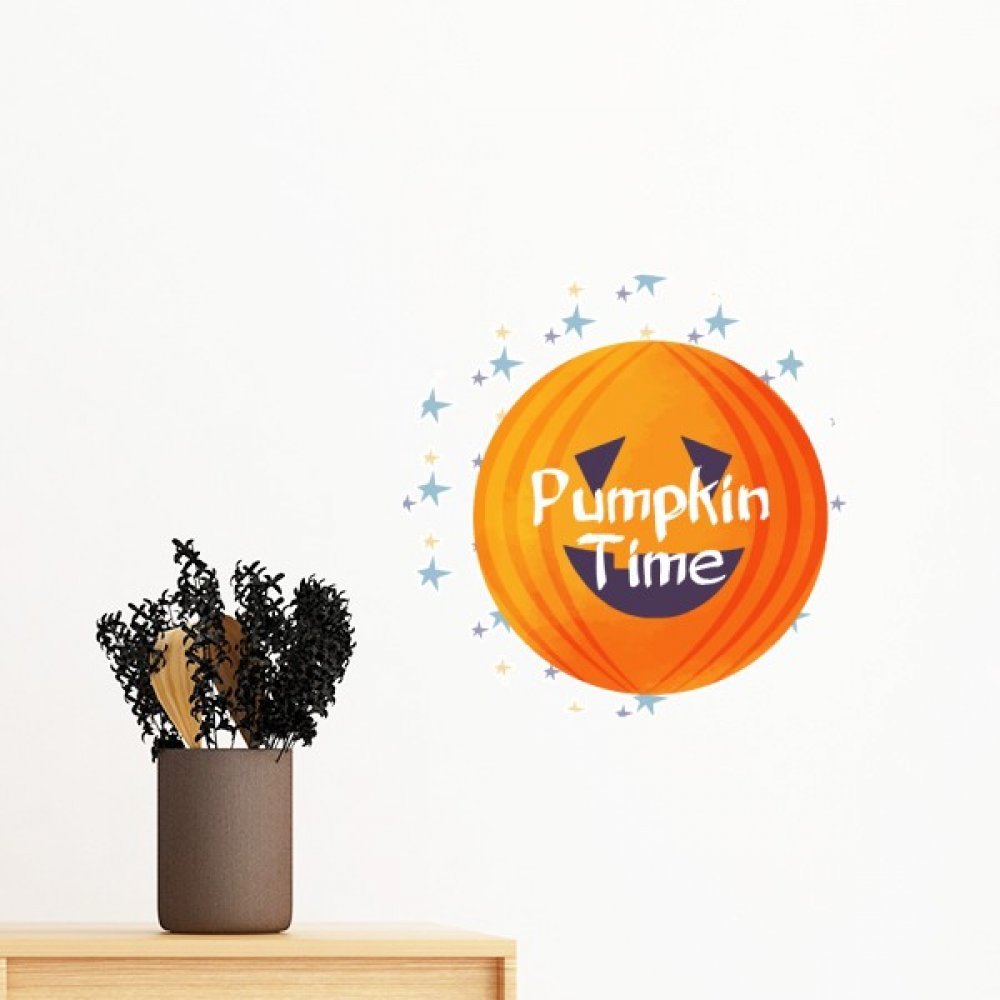 Sticker mural citrouille Halloween rond de 80cm pour déco de chambre