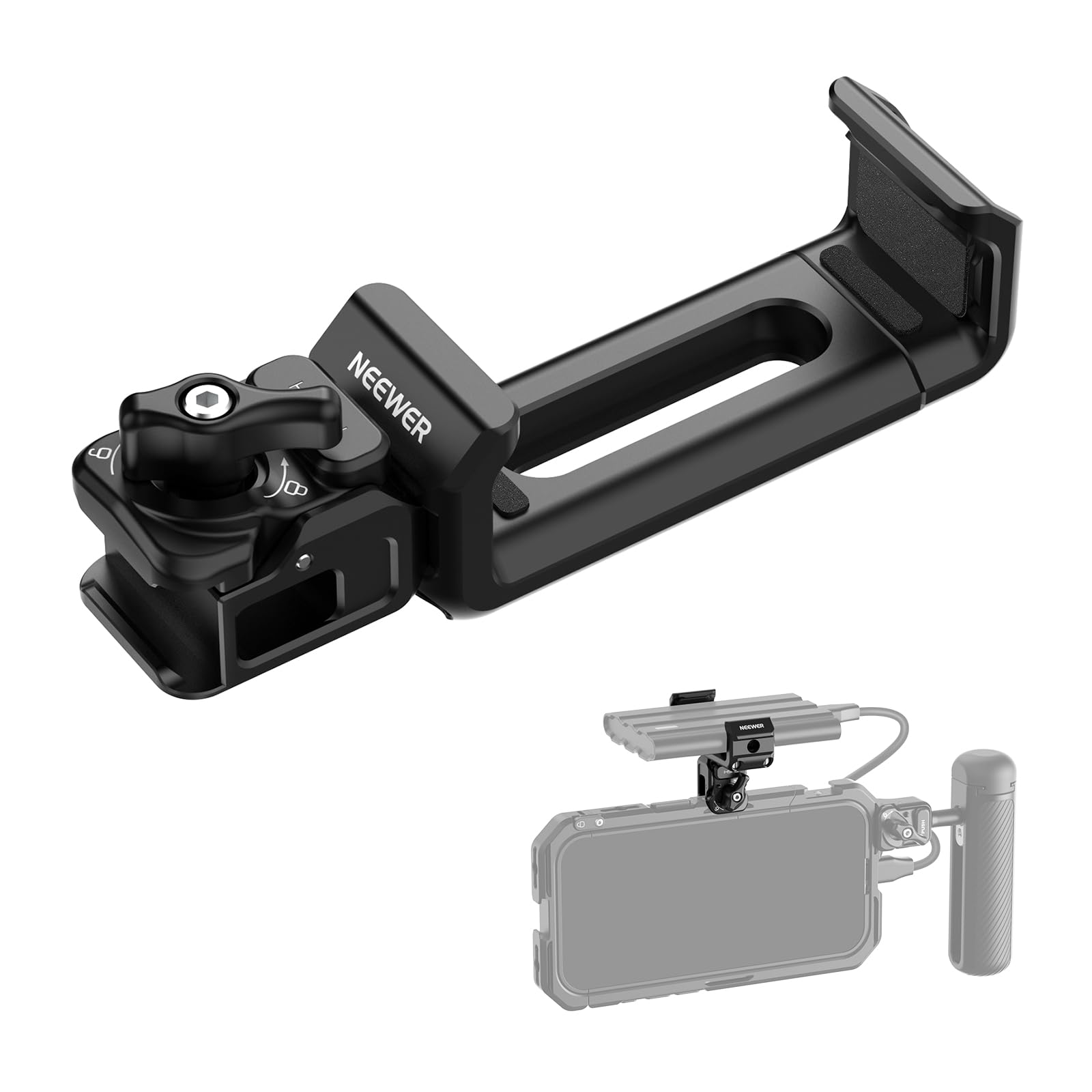 NEEWER Quick Release SSD Holder for Phone Cage, 2.2"-3"/55-75mm Adjustable SSD Mounting Bracket Clamp Accessories Compatible with iPhone 15 16 17 Pro Max Samsung T5 T7 T9 SanDisk, PA129 (Black)-image-24