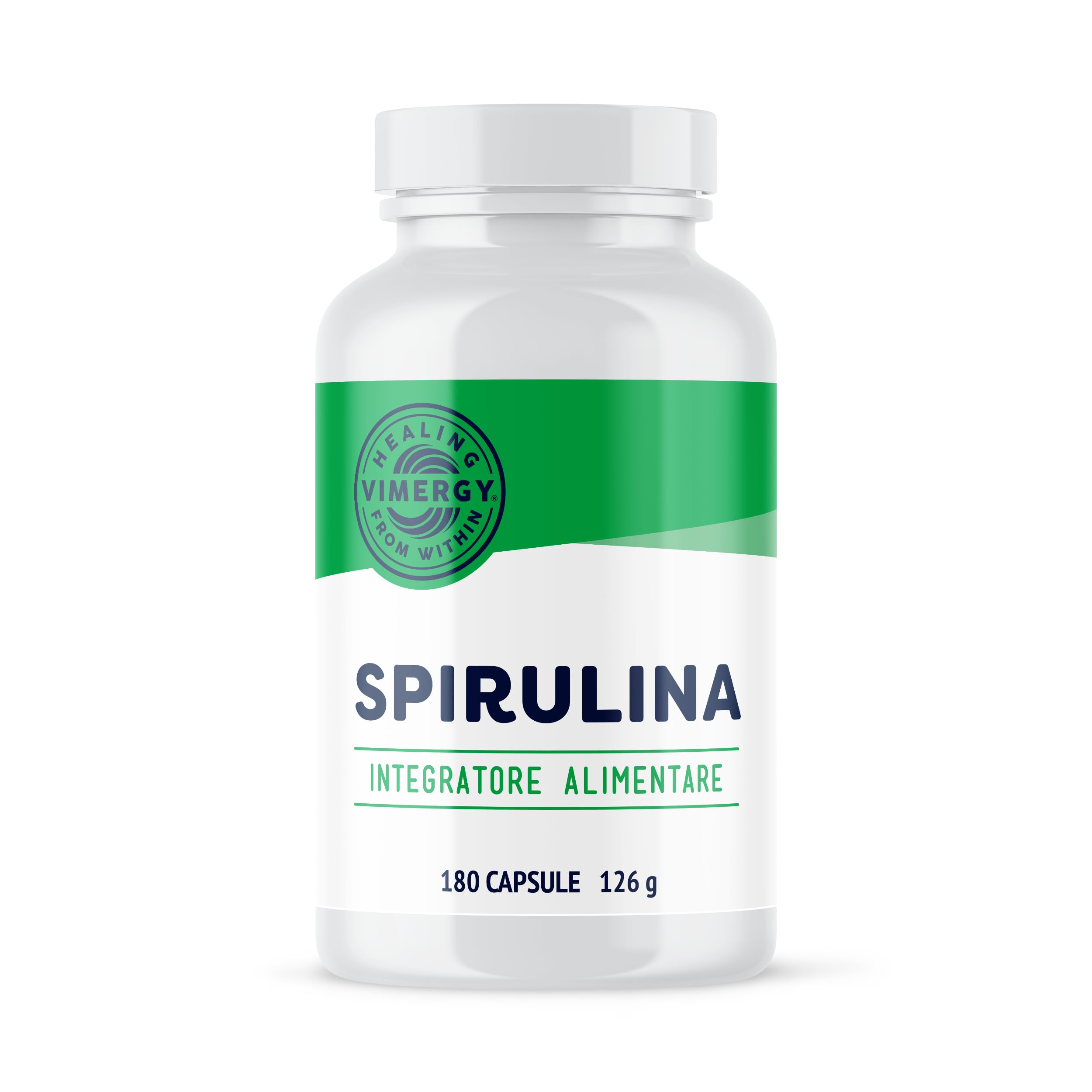 Vimergy Spirulina Capsules, 30 Dosi – Facile da Digerire – Spirulina in Capsule – Integratore Vegano – Senza Antiagglomeranti, Riempitivi o Coloranti - Senza OGM e Senza Glutine (180 Capsule)