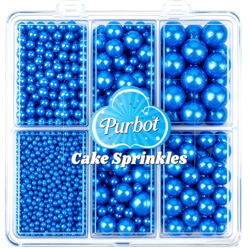 Image of Blue Pearl Sprinkles for Cake Decorating, 4 Sizes Sugar 130g /4.6oz, Cupcake, Ice Cream, Donuts, Macaron Toppings Supplies (2mm, 4mm, 7mm, 1cm)