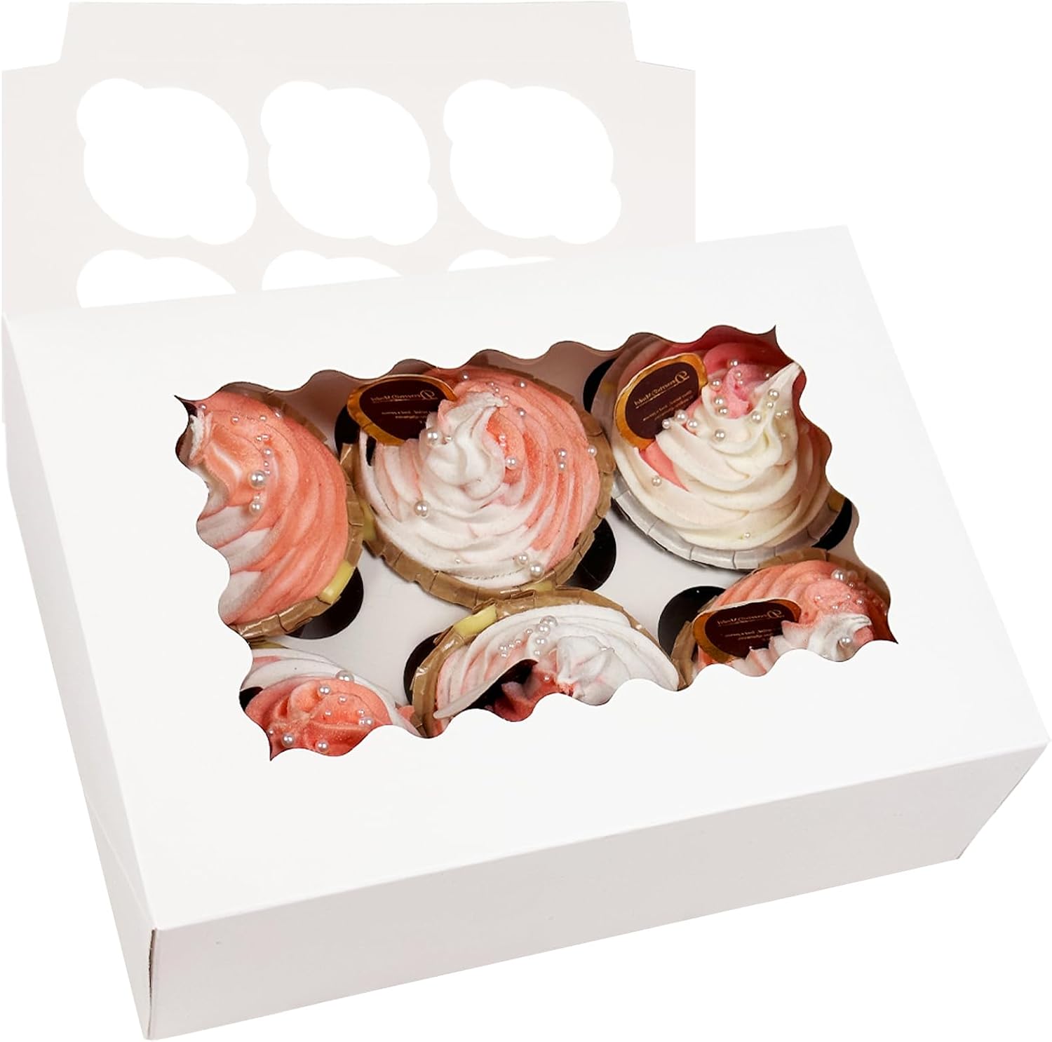 Bakepacker Auto-pop up 4 Cupcake Boxes with Window 20 Count Brown Box 6.3 x 6.3 x 3inch Cupcake Carrier