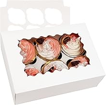 Gcardist Automatic Pop Up Cupcake Boxes with Window, White, Pack of 12, 23 x 15.5 x 8.5 cm, Bakery Containers