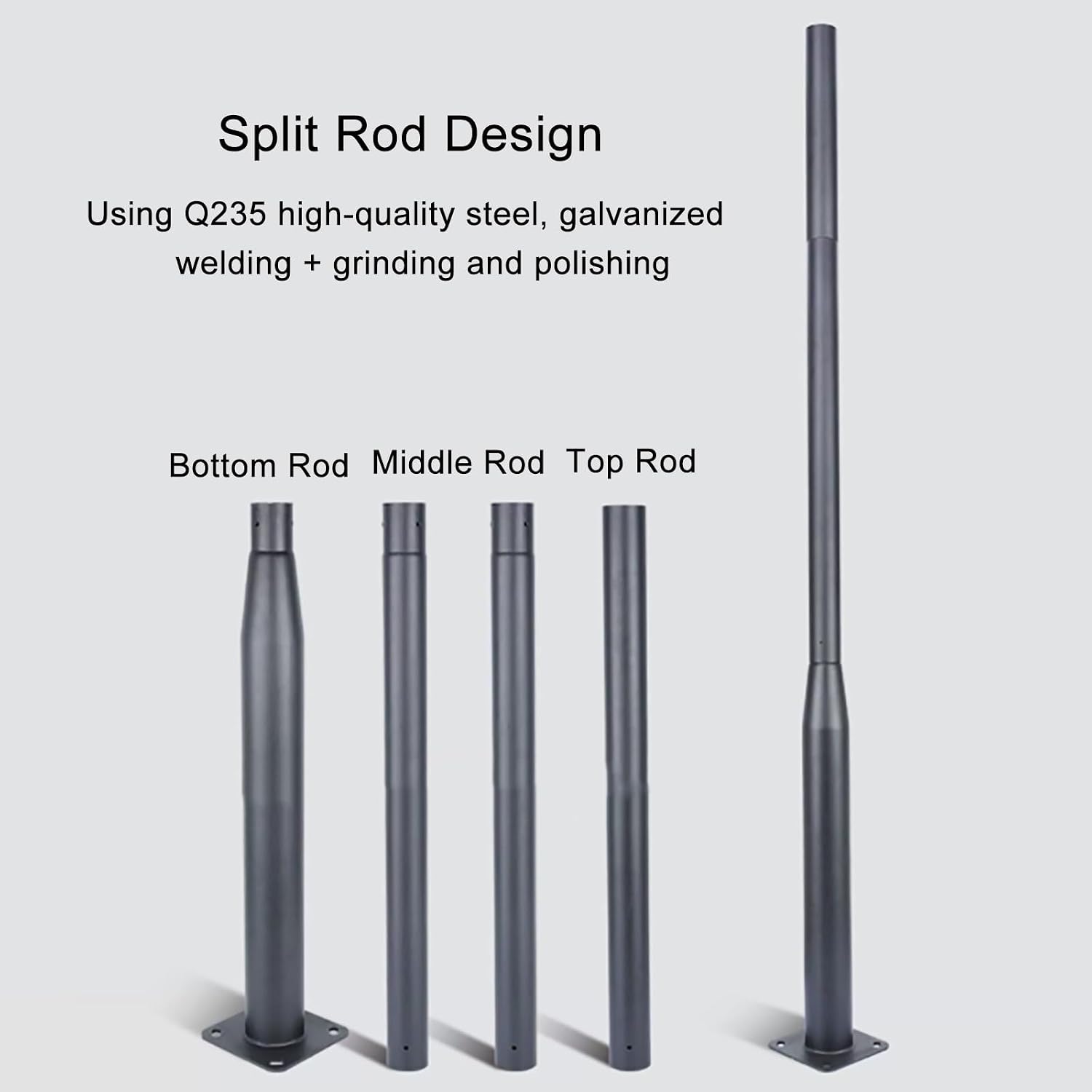 Street Light Poles for Outdoor Lighting, Solar Lamp Post Galvanized Steel Metal Poles with Mounting Ground Cage Base, for Backyard, Street, Patio, Park, Parking Lots(5M/16Ft)