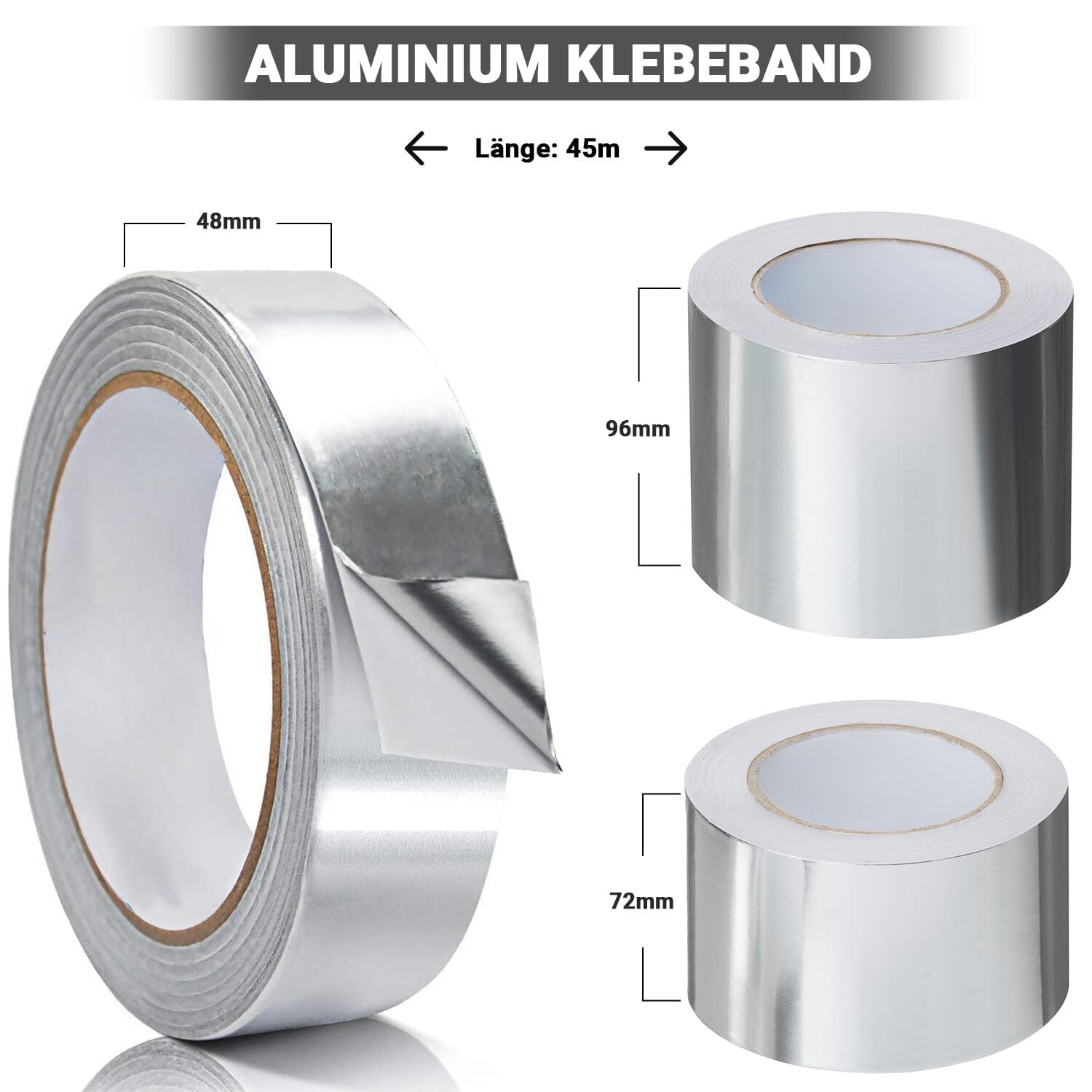 Aluminium Klebeband 3 Stück 96mm/45m Hitzebeständiges Wasserdichtes