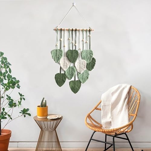 Miniatura 3 de sdlanhuagroup Tapiz de macramé de hojas tejidas a mano, decoración para colgar en la pared, exquisito estilo bohemio, diez hojas, decoración del