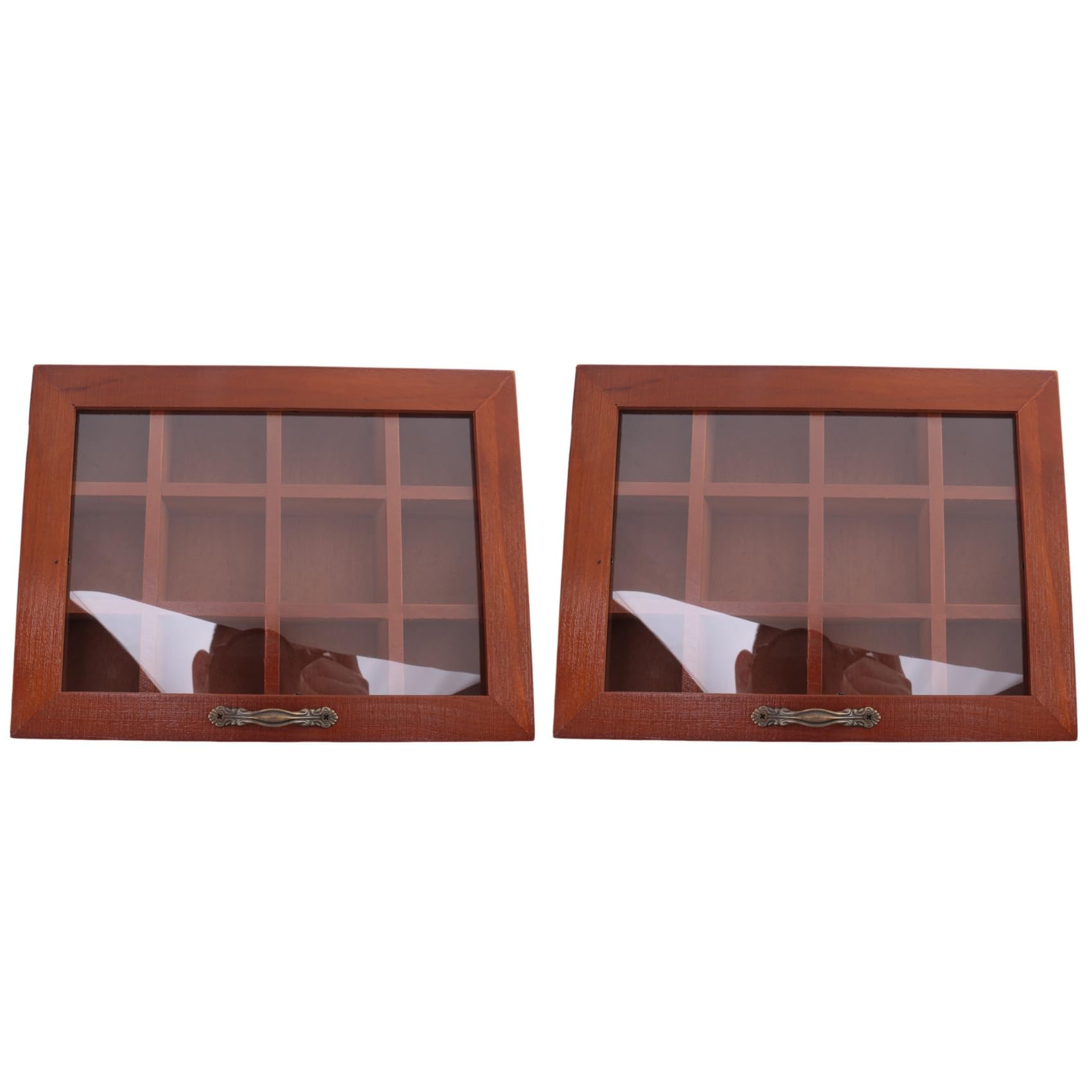Vjsujehgy 2X 12 Grids Wooden Tea Bag Holder Sugar Packets Spice Pouches Storage Case Instant Coffee Bag Boxes with Clear Lid