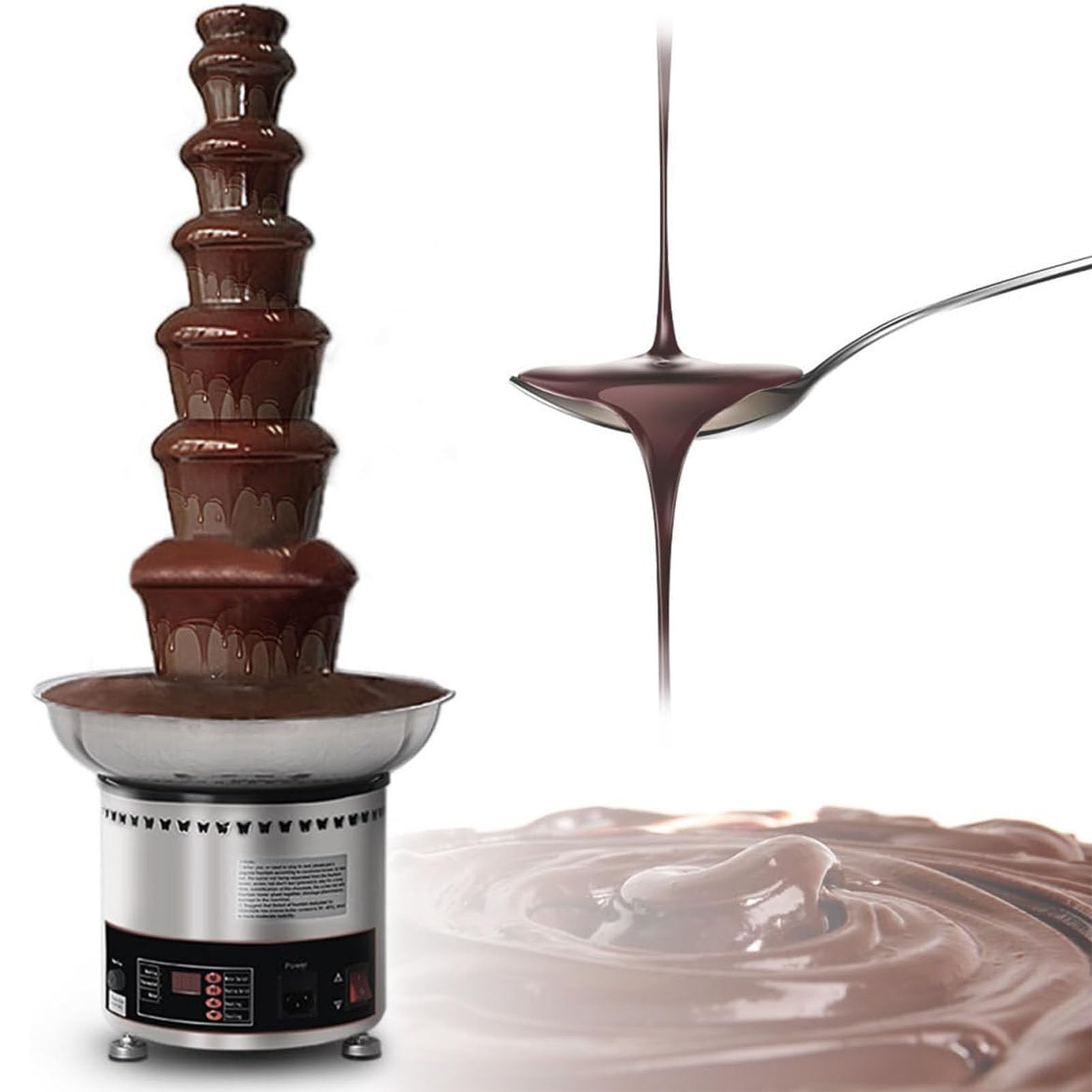 asdchZen Commercial Chocolate Fondue Fountain, 4/5/6/7 Tiers Stainless Steel Electric Chocolate Waterfall Machine/Sauce Heater, For Candy Butter Cheese Bbq Sauc,6,5