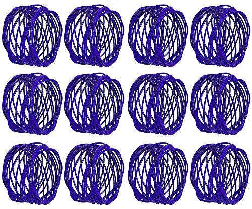 Image of SKAVIJ Handmade Twisted Wire Mesh Napkin Rings Holders Decor Dinner Party Wedding Thanksgiving Christmas Gathering (Blue 12pcs)