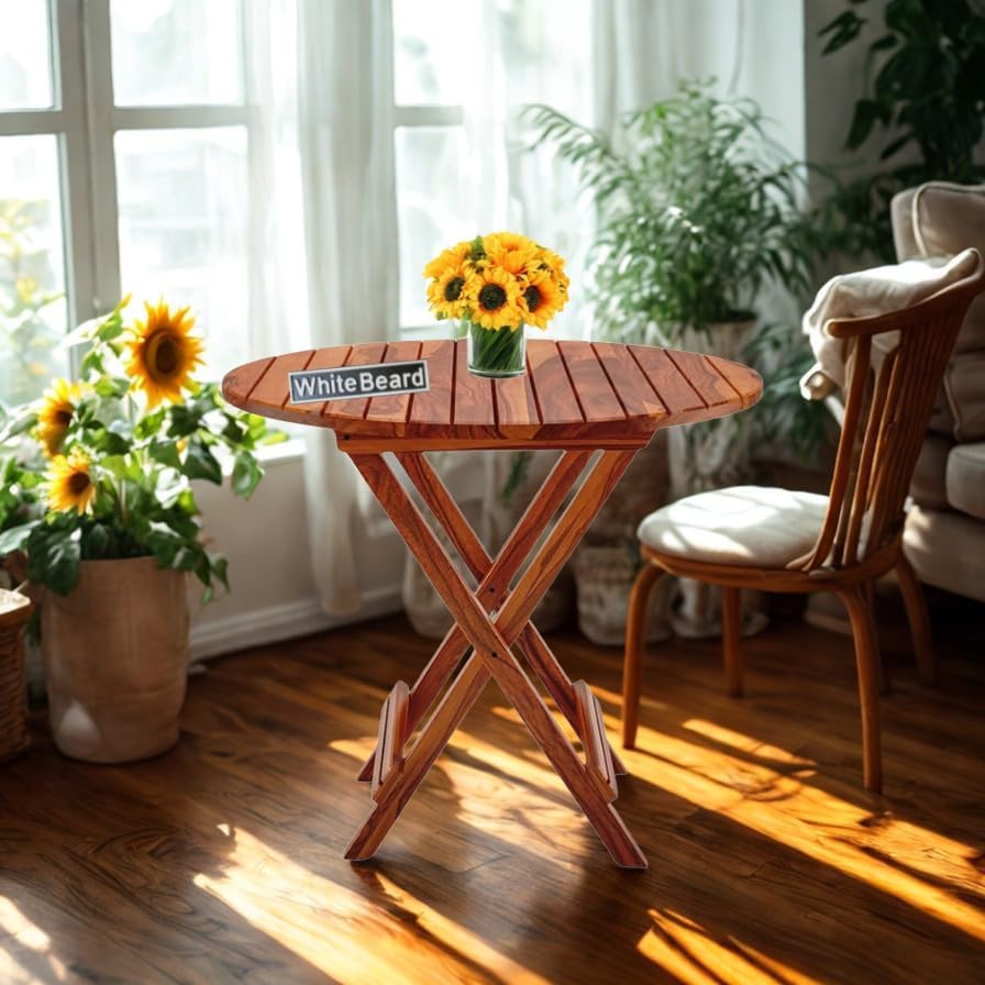 Image of WhiteBeard Sheesham Wood Standard Foldable Full Size Dining Table,Multi-Purpose Home Furniture Dining Table,Office,Dinner Dining,Cafe,Morden Stylesh Dining 4 Seater,Space Saving Dining [Honey]