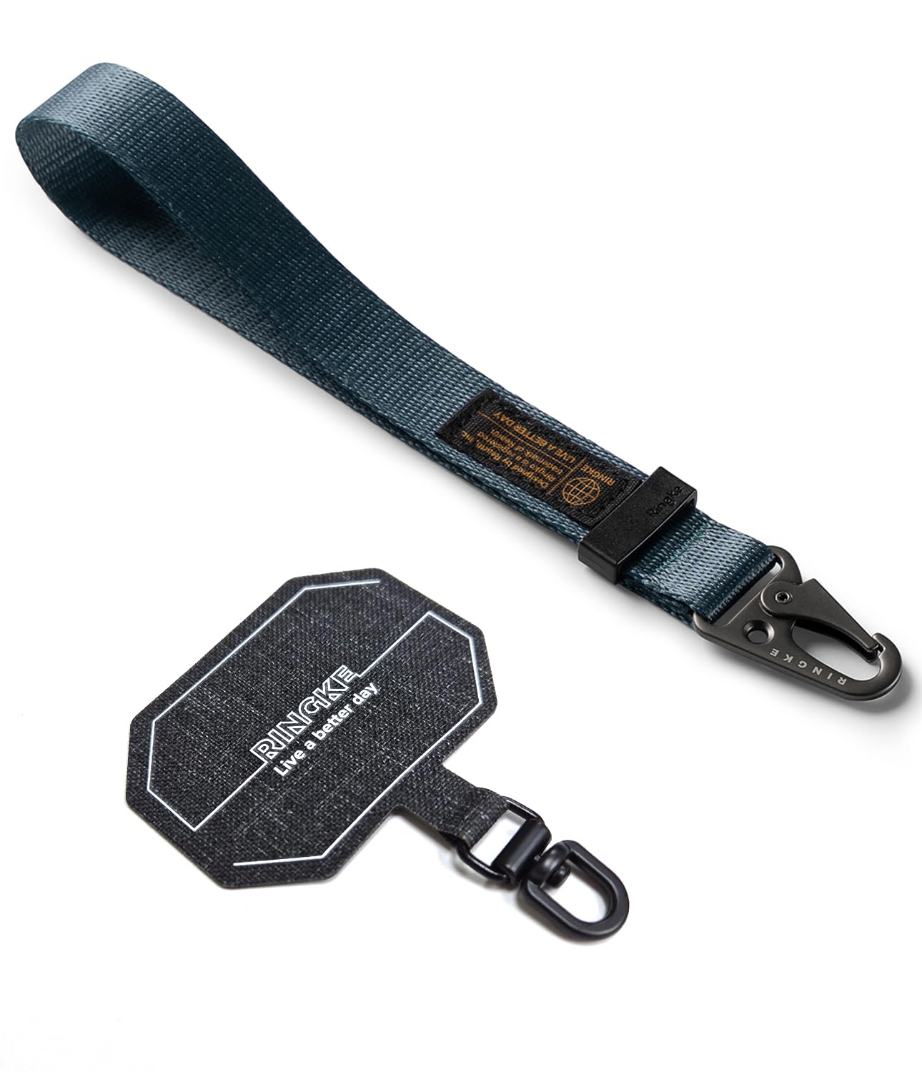Ringke Unisex Shadow Blue Tactical Webbing Hand Strap With Patch [Heavy Duty Tactical Carabiner] Durable Anti-Tear Multi-Purpose Phone Wrist Strap For Travel, Hiking, Etc.