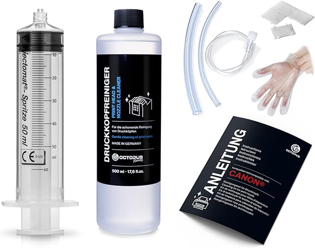 Octopus nozzle cleaner, print head cleaner compatible for Canon Pixma print heads with hose adapters (500 ml)