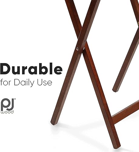 Miniatura 5 de PJ Wood Juego de 5 piezas, 4 mesas plegables de madera para TV con estante de almacenamiento, roble miel