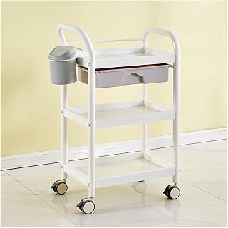 3-Layer Beauty Salon Trolley ABS Rolling Trolley Engineering Handrail Storage Trolley Raised Guardrail Universal Pulley Storage Items (Size : with Drawers+Trash cans)