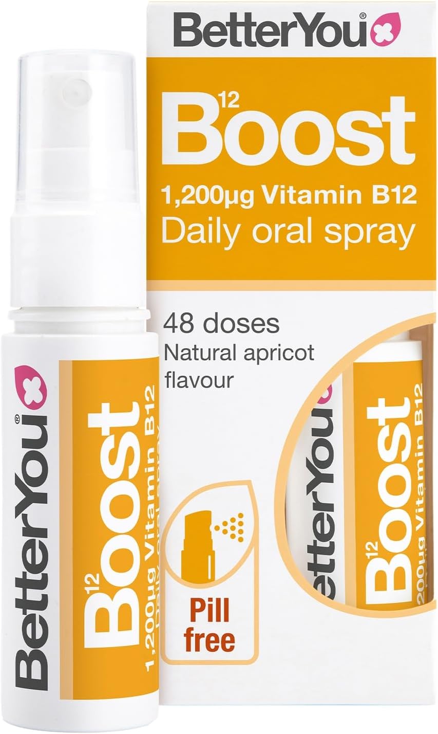 Vitamin B12 Oral Spray, High Strength Methylcobalamin Supplement, 1200mcg per dose to Boost Energy, Natural Apricot Flavour, 48-Day Supply