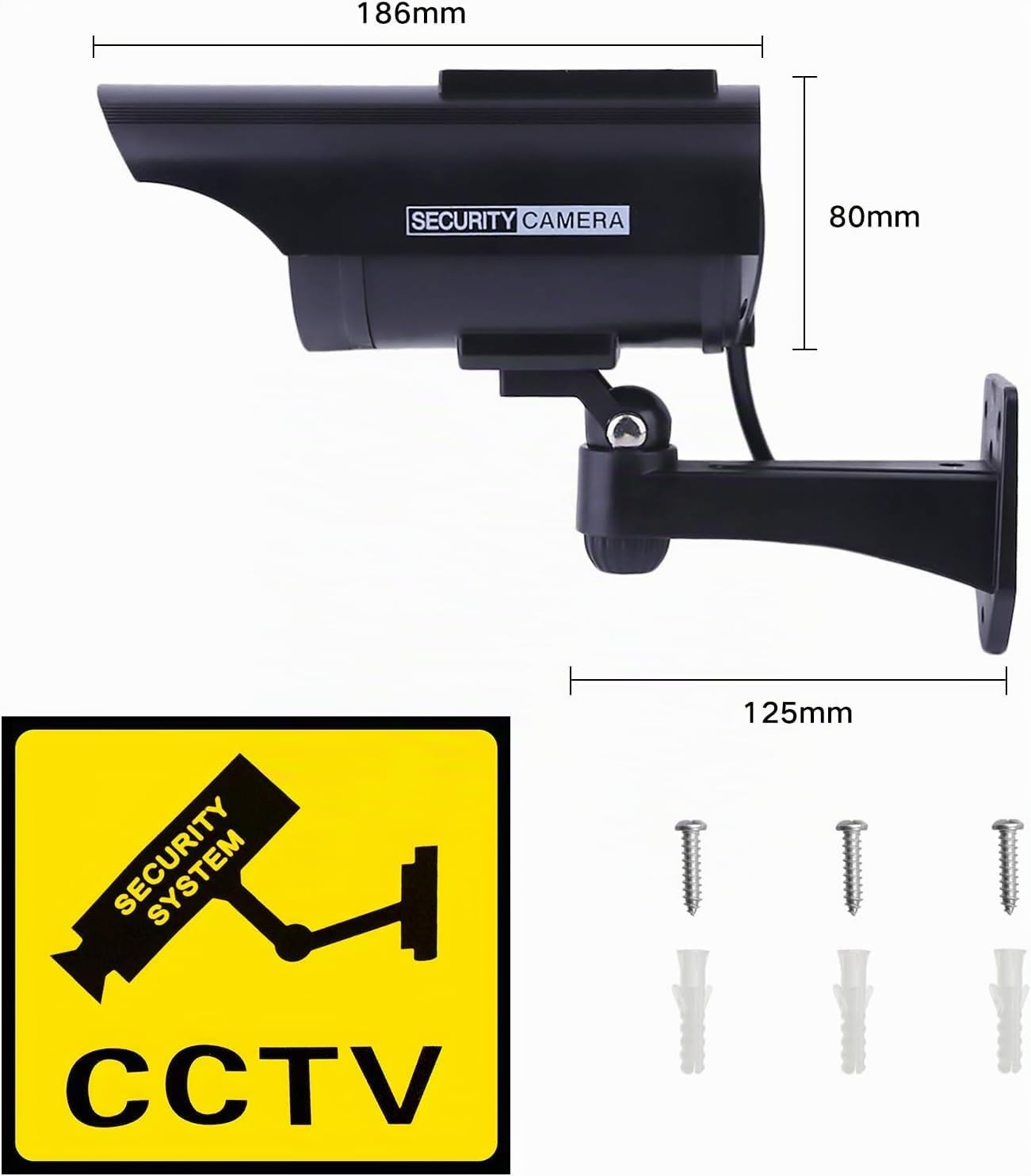 ERWEY 4 Stück Dummy Kamera Solar Betriebene Simulierte Dummy Surveillance Sicherheit Kamera mit Blinkendem LED, Schwarz