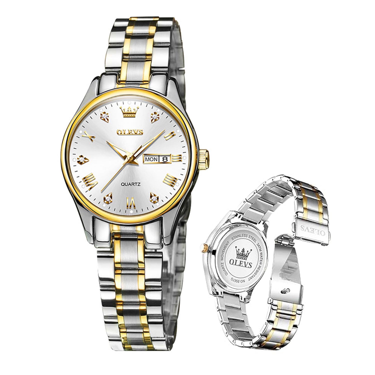 Orologio da Donna Acciaio Inossidabile Quadrante Piccolo 29mm 58g Ultraleggero Quarzo Giapponese Impermeabile 3ATM Data Strass - Orologio Moda per Tutti i Giorni (Oro, Argento, Blu, Nero)