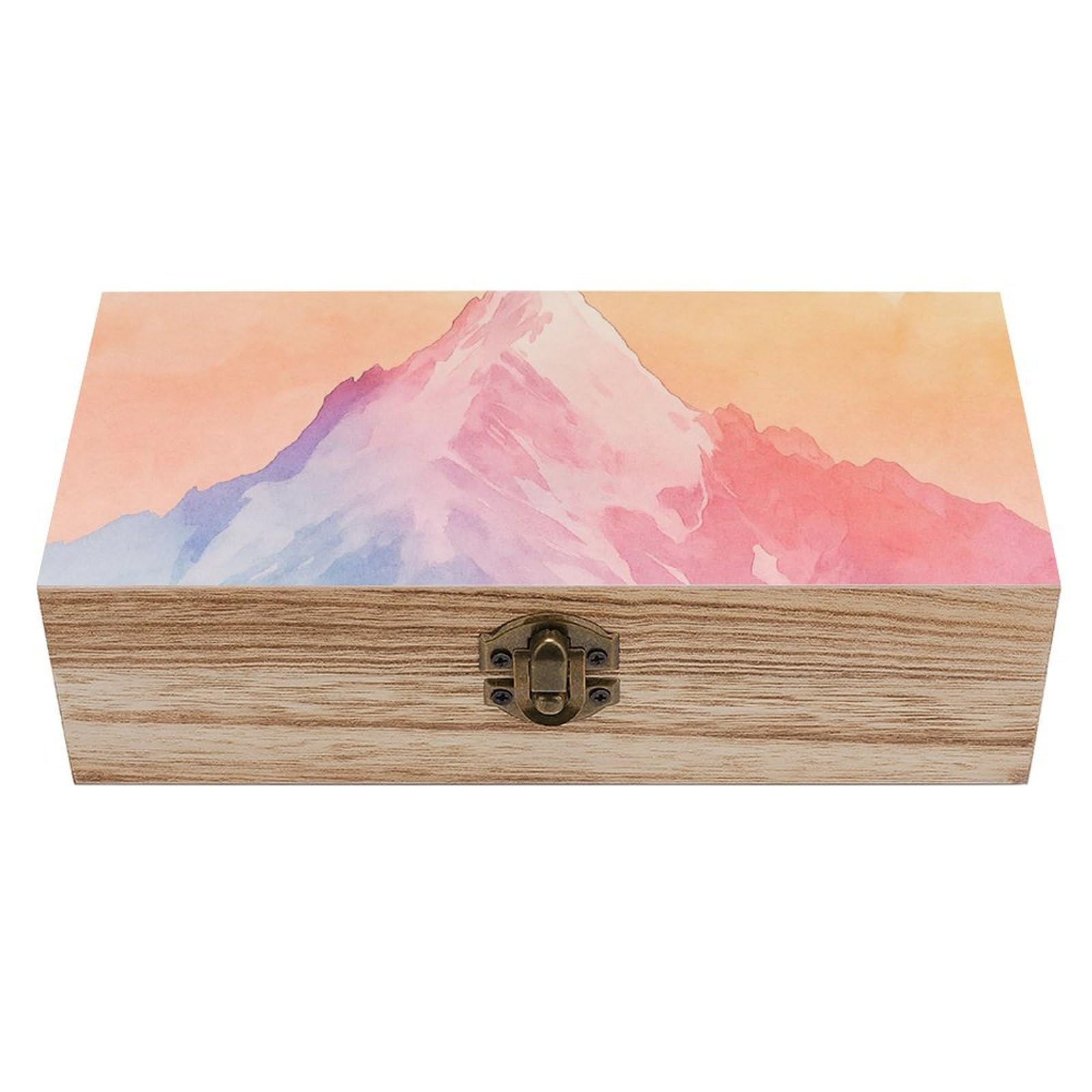 Oudrspo Watercolor Beautiful Mountain Retro Wooden Storage Box Keepsake Jewelry Decorative Art Storages Box Gift Boxs