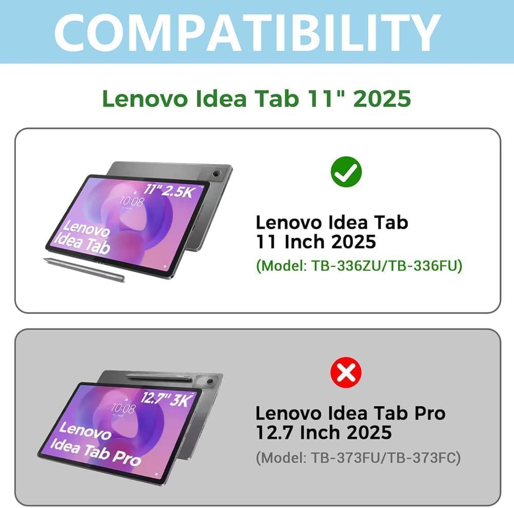 Keyboard Case for Lenovo Idea Tab 11-inch 2025 Models (TB-336ZU/TB-336FU) and Mouse, 7-Color Backlit Magnetic Detachable Bluetooth Keyboard, Ultra-Thin Multi-Angle Folio Cover,Black