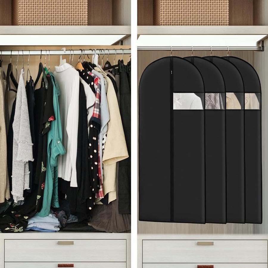 Space Saving Hanging Garment Bag with Self Compression Zipper,Clear Garment Bag for Hanging Clothes,Dust Cover Clothes Bags for Down Coat,Suit Bags for Closet Storage,pace Saving Hanging Protector4