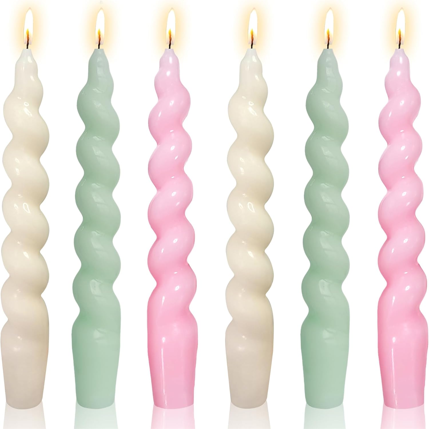6pcs Spiral Taper Candles White Tapered Candles Green Twisted candlesticks Pink Candle Sticks for vanlentines Gifts