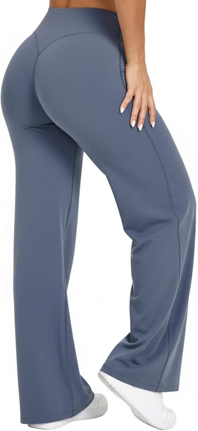 Straight Leg Yoga Pants for Women Wide Leg High Waist Stretch Soft Flared Workout Leggings - Image 2