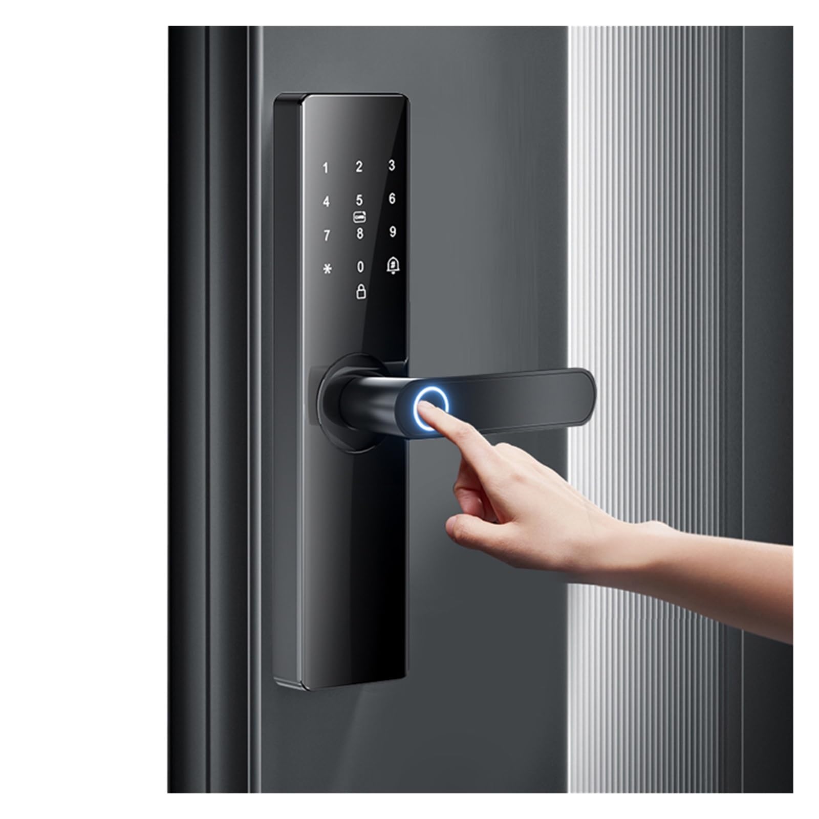 Cerradura de puerta inteligente con huella dactilar/tarjeta IC, contraseña, desbloqueo perilla eléctrica for casa, oficina y apartamento, Resistente a la intemperie