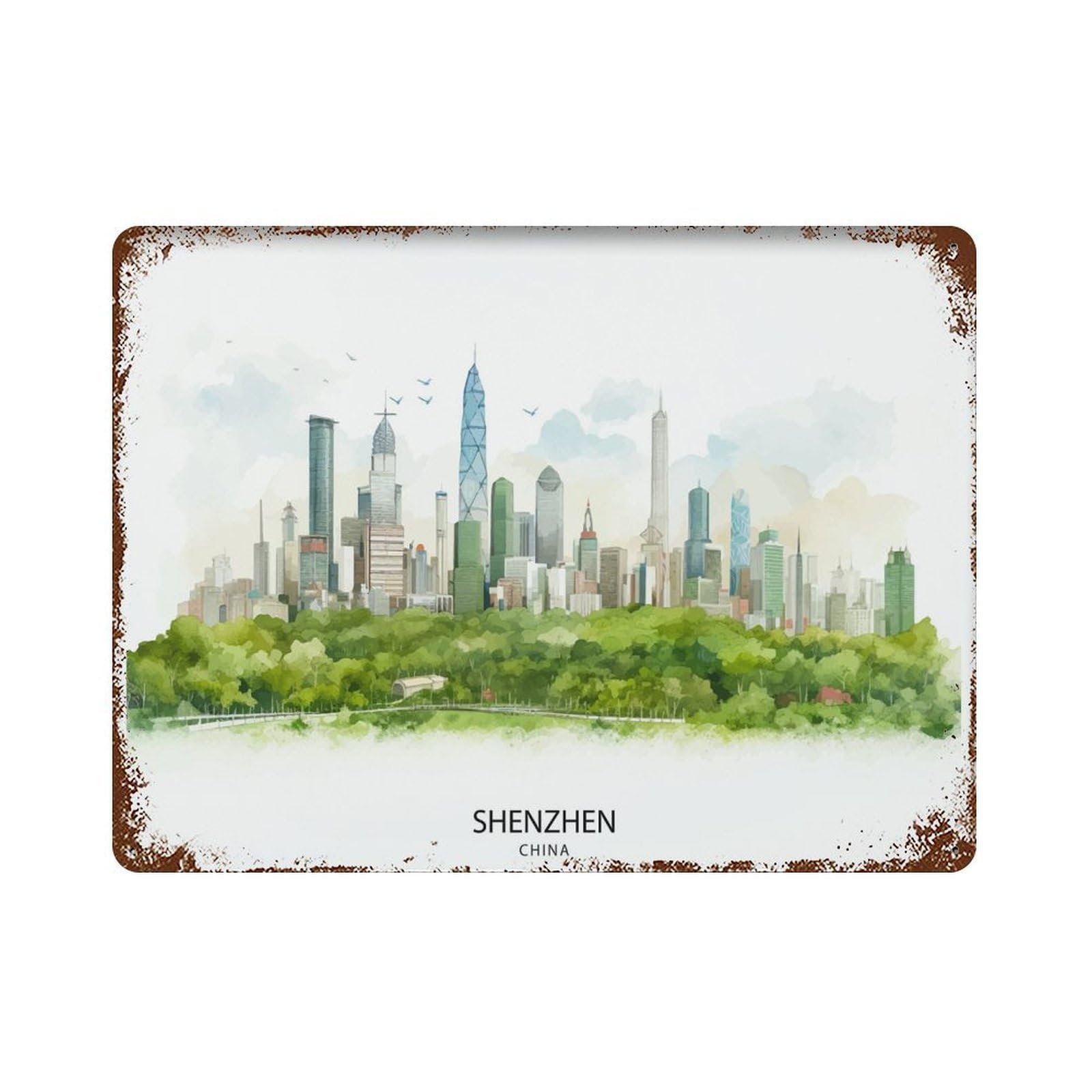 Shenzhen China Modern Cityscape Futuristic Skyline Chinese Metropolis Urban Landscape_10 Wall Decor Art Metal Tin Poster Modern Home Decor Art Home Bar Shop Decorations Vintage Sign 30x40cm