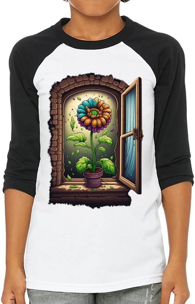 Colorful Flower Kids' Baseball T-Shirt - Cute 3/4 Sleeve T-Shirt - Beautiful Baseball Tee