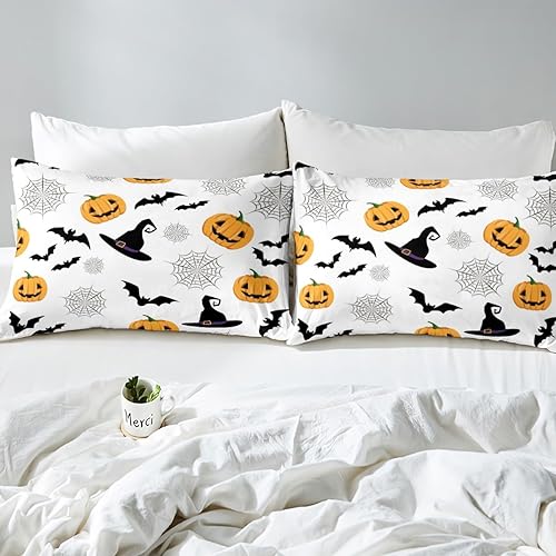 Miniatura 6 de Erosebridal Juego de ropa de cama de Halloween para niños, edredón de plumón de linterna de calabaza, gótico y espeluznante, juego de edredón de