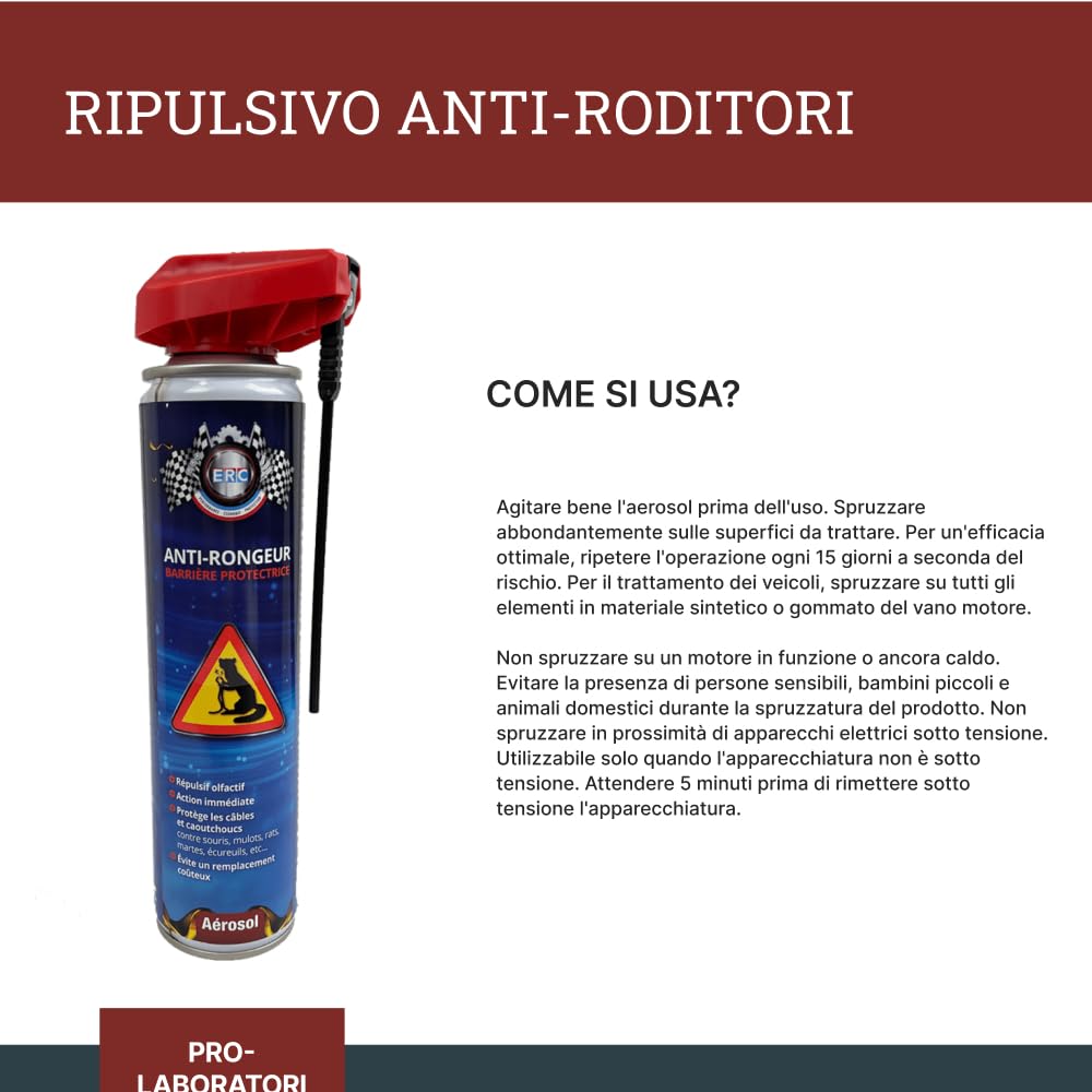ERC - [Anti-roditore Repellente] | Repellente Olfattivo | Azione Immediata | Protegge Cavi e Gomma | Evita una Sostituzione Costosa | Aerosol 300ML