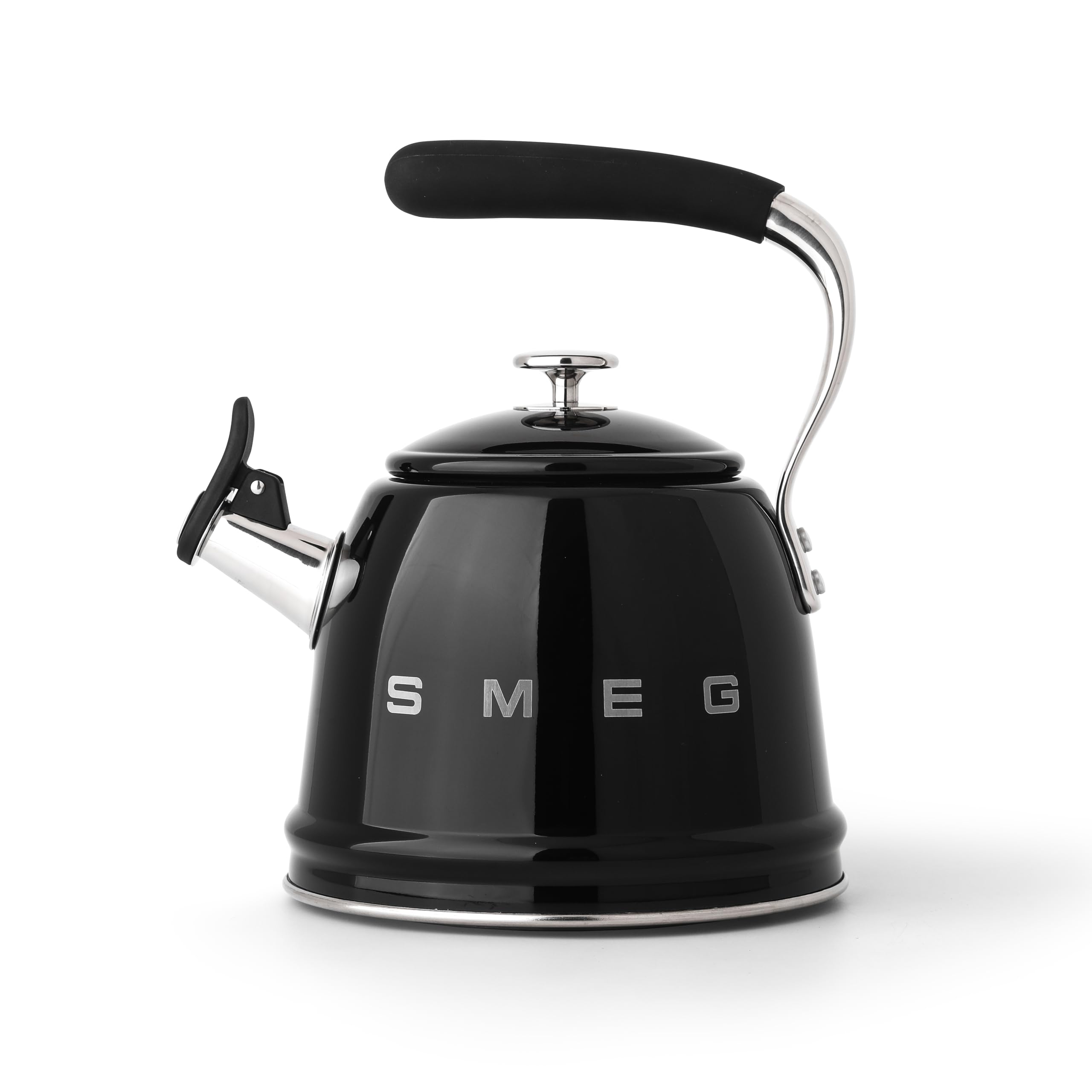 SMEG Stovetop Whistling Kettle – 50s Retro Style, 2.3 Liter (10 Cup / 2.4 Quart) Stainless Steel Tea Kettle with Iconic Design &amp; Whistle – Premium Kitchen Statement Piece (New Black)