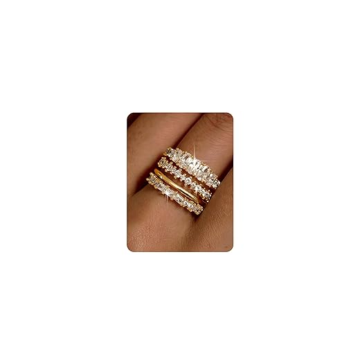 LOLIAS 14K Gold Plated Stackable Rings for Women Non Tarnish - Dainty Cubic Zirconia Wedding Bands Ring Set Minimalist Trendy Statement Engagement Promise Thumb Rings Stacking Size 5-10