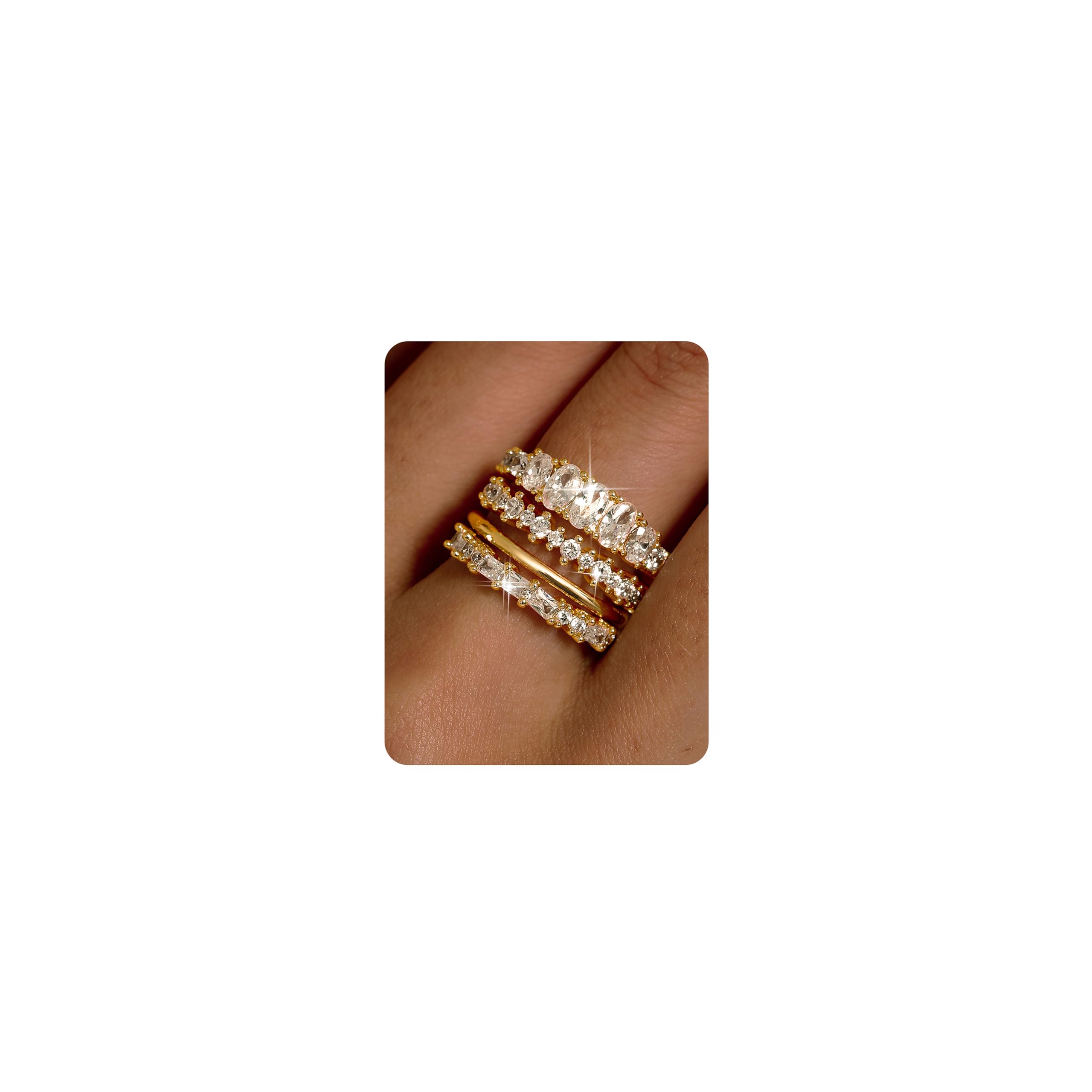 Chriscoco 4 Pcs Gold Rings for Women 14K Gold Plated Stacking Rings Set Cubic Zirconia Knuckle Finger Statement Ring Engagement Wedding Ring for Ladies - with Jewellery Box