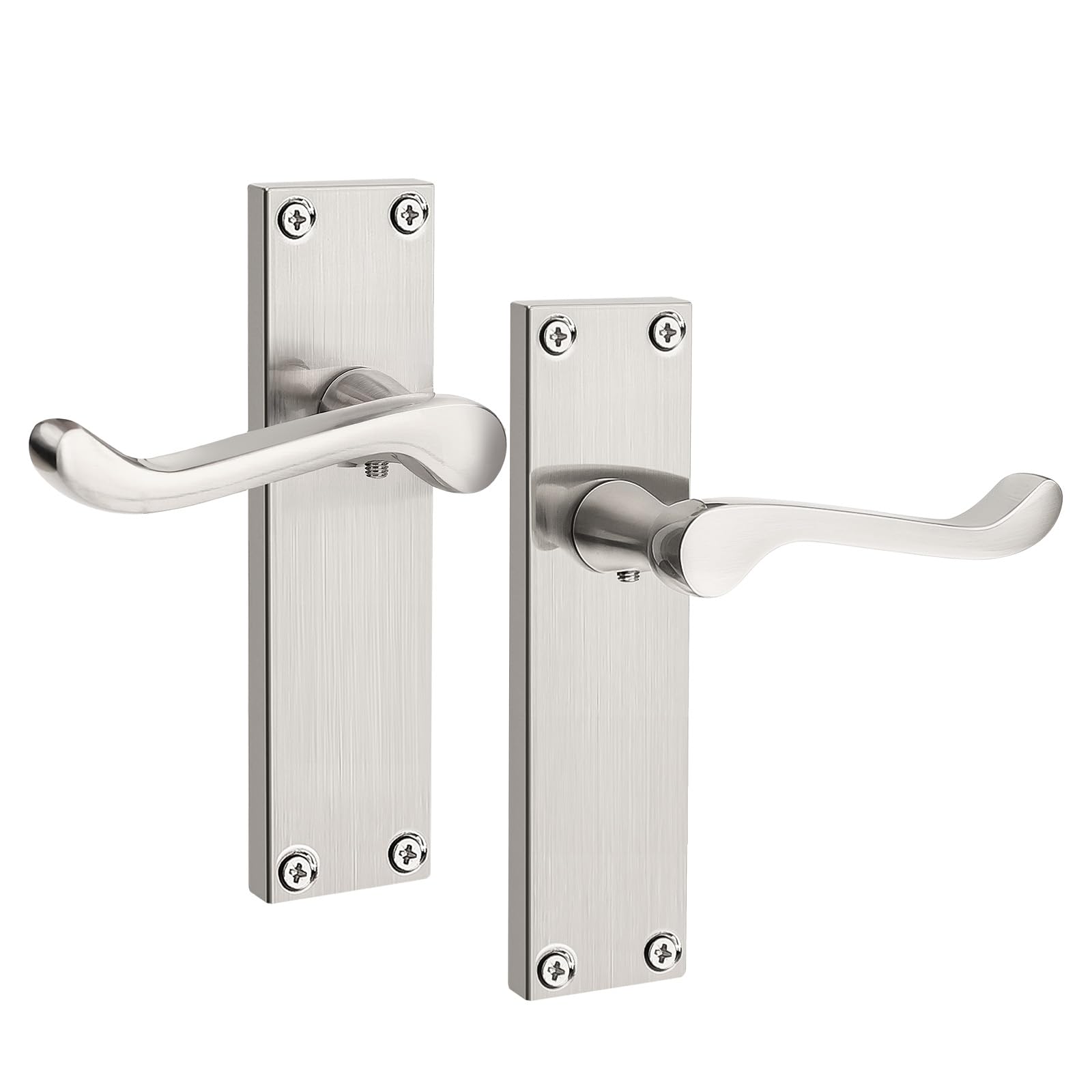 Brotima Satin Nickel Victorian Scroll Door Handles-1 Pair,Satin Nickel Door Handles,Interior Passage Door Lever for Hallway