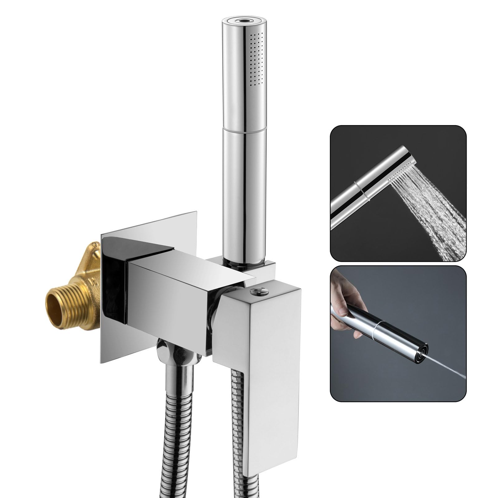 Billg Cabezal de Ducha de Mano Ahorro de Agua de Alta Presión, 2 Modos de Pulverización, Alcachofa de Ducha con Soporte de Ducha y 1,2M Manguera, Duchas de Baño Alcachofa, Ajuste Universal, Latón