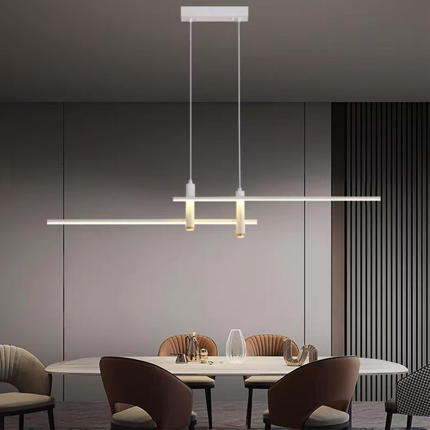 Modern Pendant Lamp LED Dining Table Lamps Dimmable Pendant Lamp with Remote Control Pendant Lamp Height Adjustable Dining Table Lamp for Kitchen Office Living Room Ceiling Light (White, 120cm)