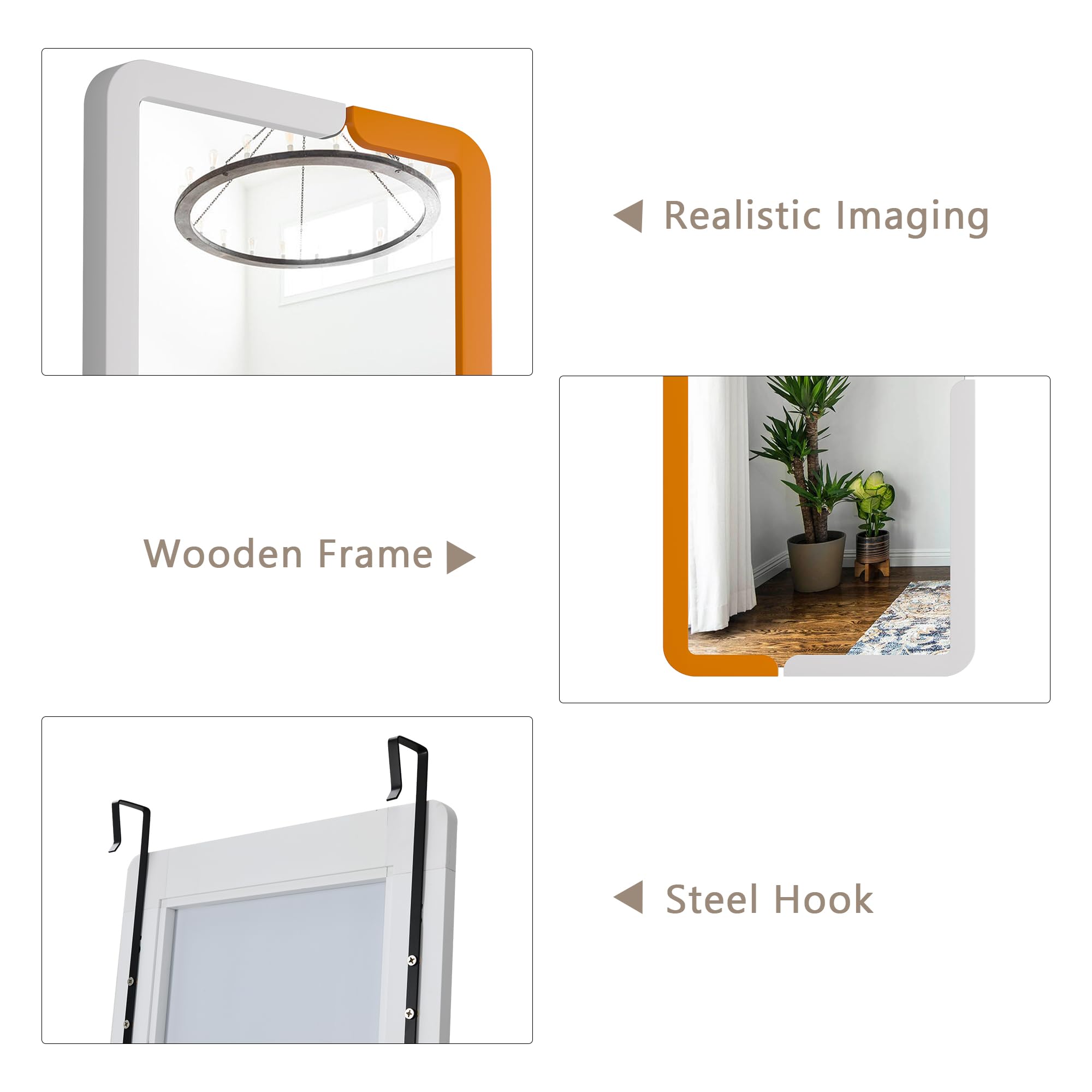 Lvifur Specchi da Terra Specchi, 160 x 40 cm Grande Specchio Bagno con e Supporto, Specchio per Camera da Letto Soggiorno (Bianco Arancio)