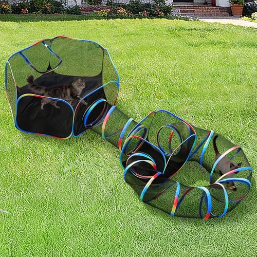 TOYSBOOM Outdoor Cat Enclosure - 4-in-1 Portable Cat Tunnels with Tent, Cube, Collapsible Catio for Cat Run Outside, Pop up Enclosed Playground for Indoor Cats, Kitty & Small Animals