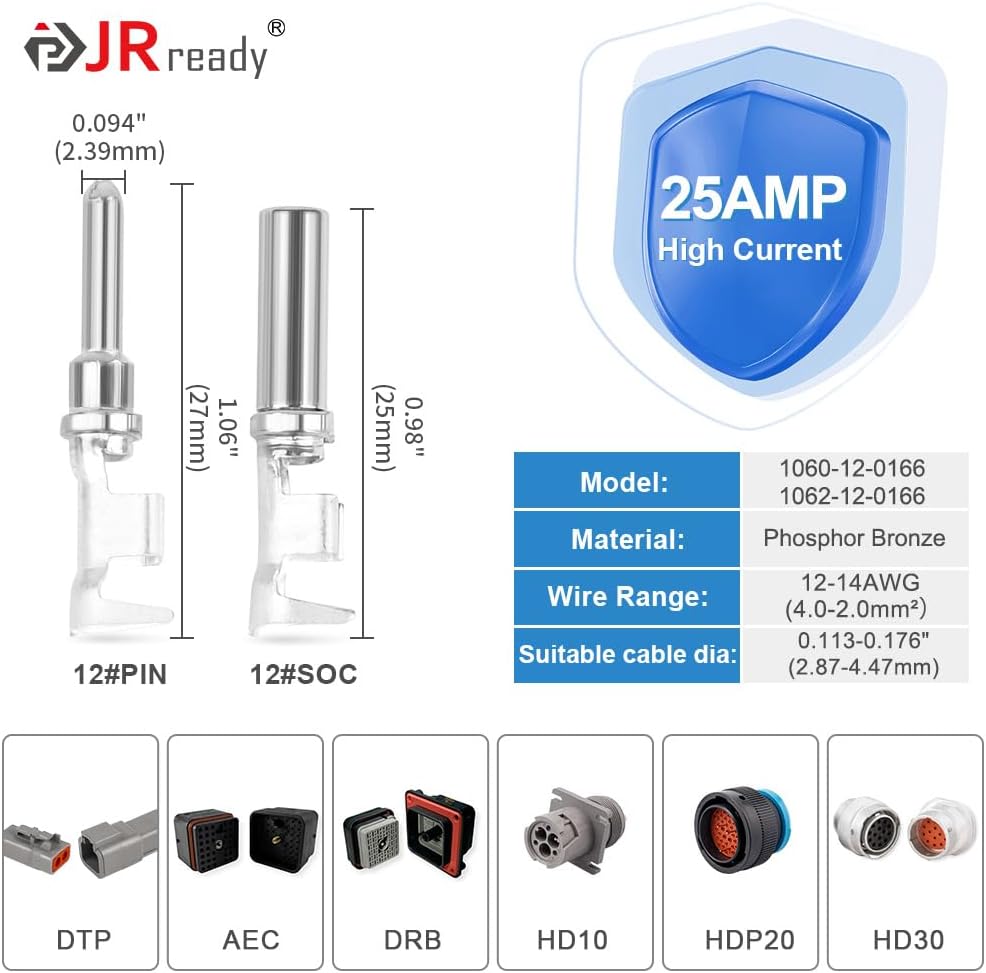 JRready 68PCS ST6277 4 Pin Deutsch DTP Connector, 4 Wire IP67 Waterproof Automotive Electrical Connectors, 4 Pin Connector DTP04-4P/DTP06-4S with Stamped Contacts 14-12AWG, 25A