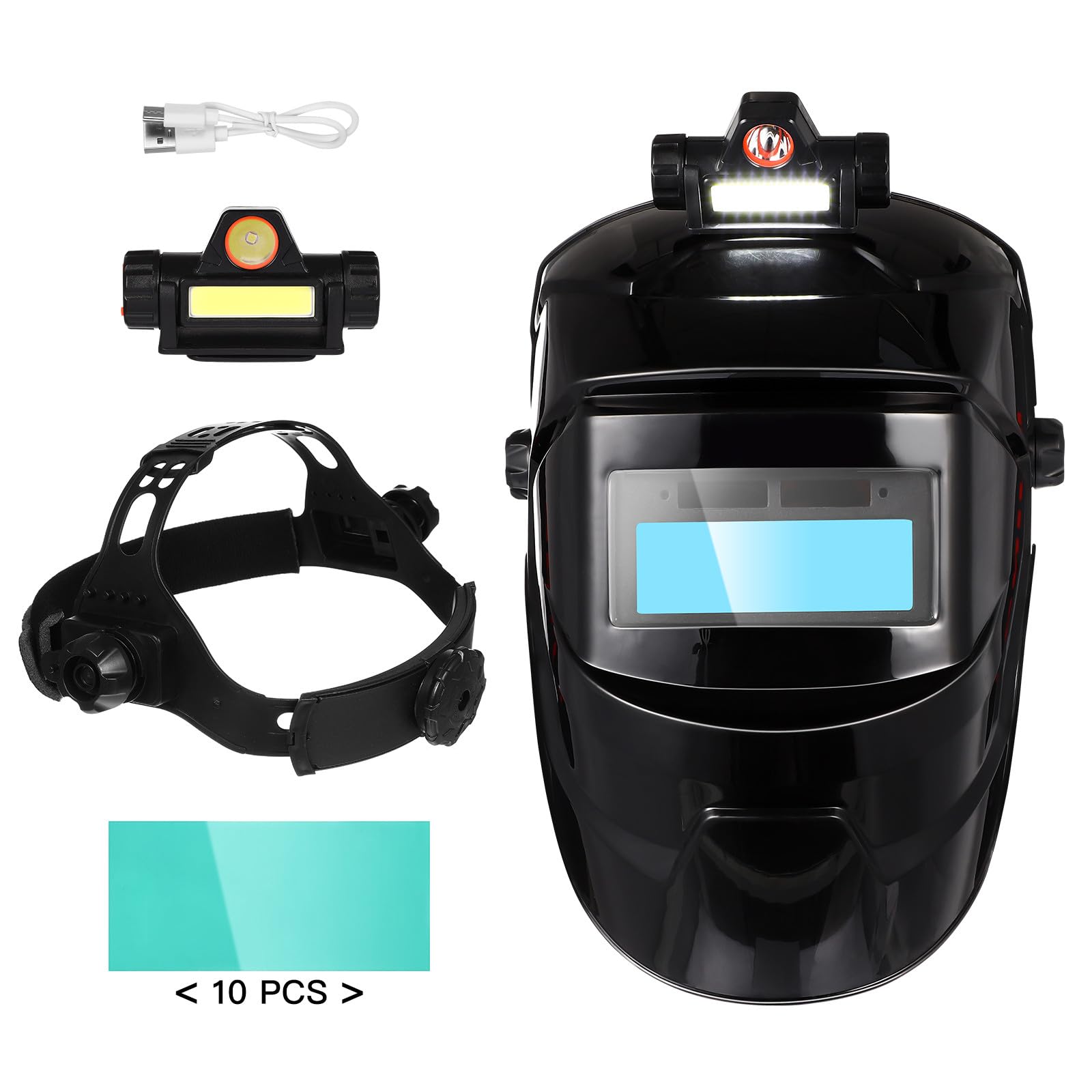 Maschera per Saldatura Solare Portatile Vera Color Nero | Pp, Mezza Maschera 8 Livelli di Oscuramento, Schermo Grande e Sensibilità Regolabile