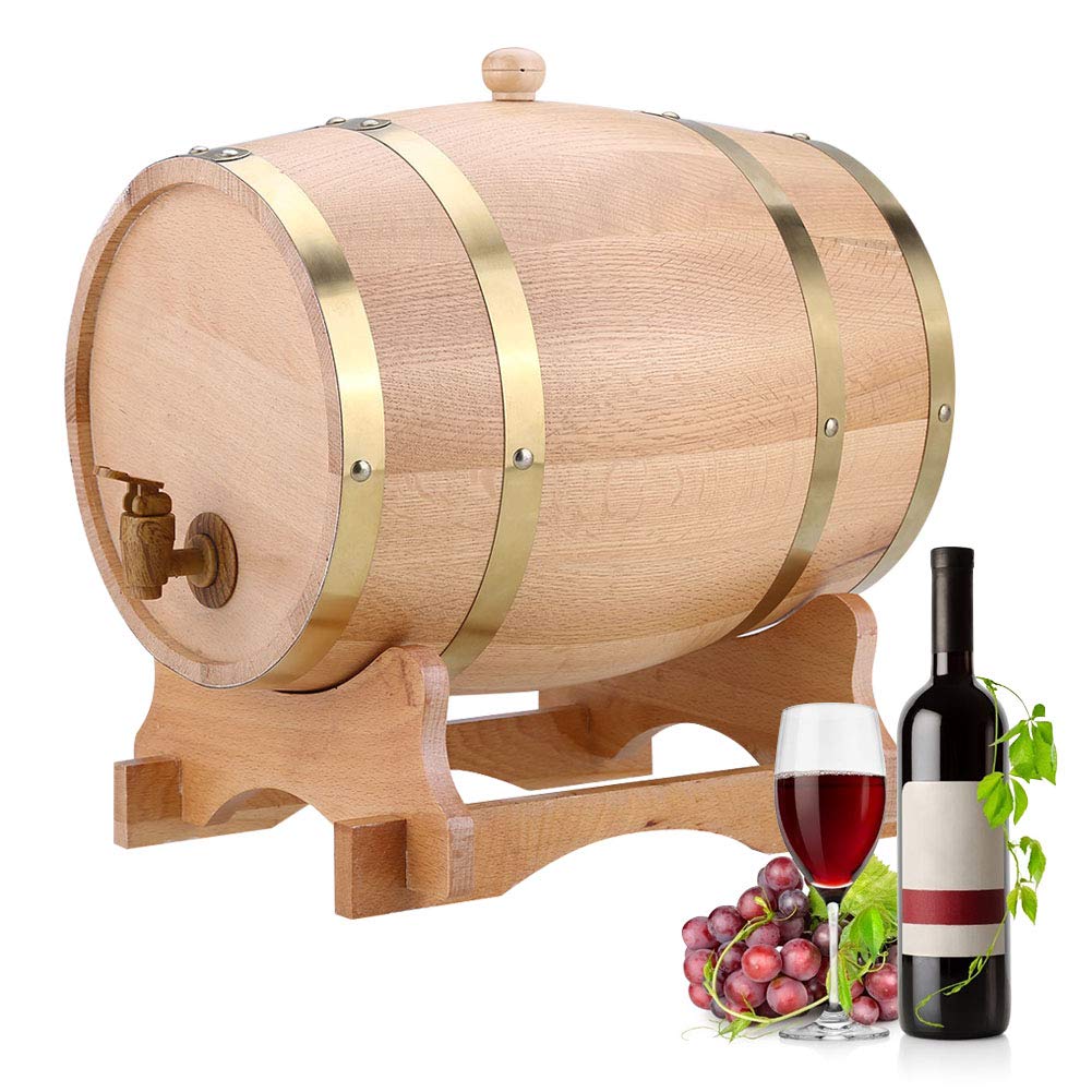 Barril de vino de roble, 10 L, práctico, duradero, de madera de roble, con soporte de madera para whisky Bourbon Tequila vino vinagre cerveza