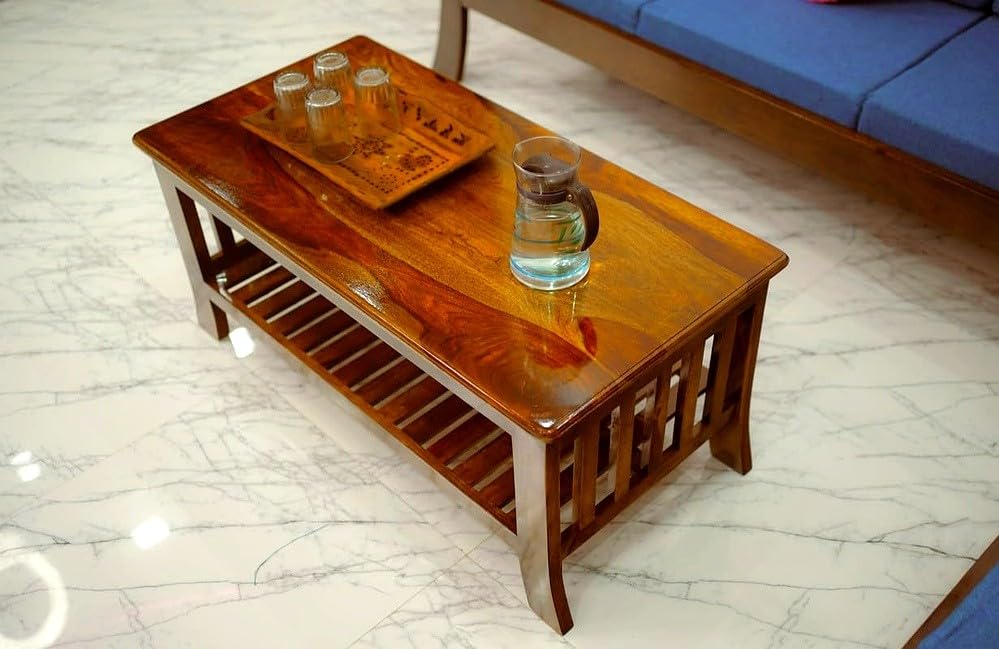 Image of WELLBORN Wooden Center Table /CoffeeTable /Sheesham Wood Tea Table for Living Room, Bed Room, Waiting Room, Hotels, Office, Restaurant, CAF (38xW20xH17.5 Inch)